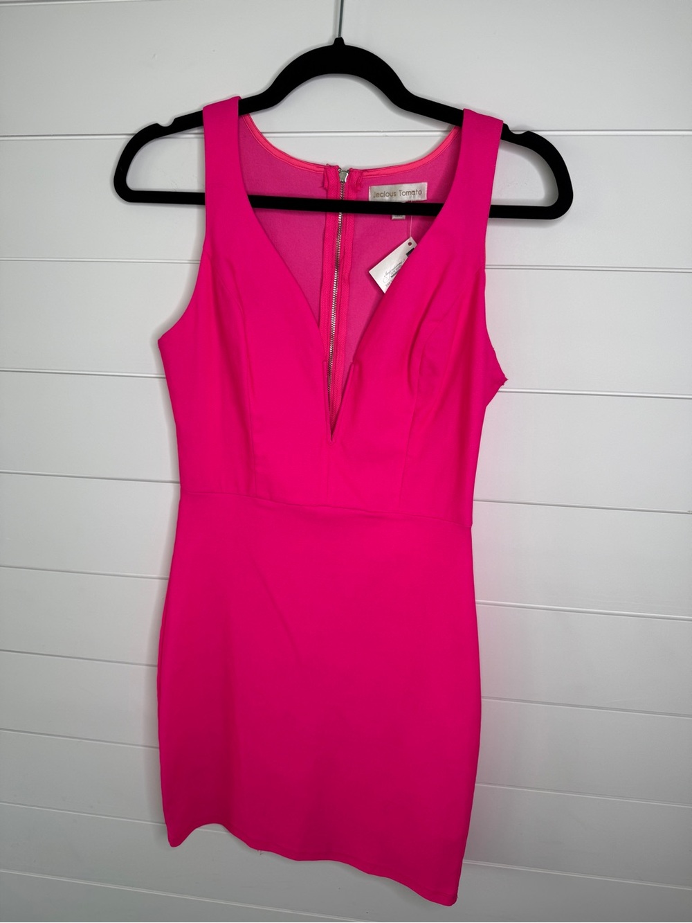 Hot Pink Sleeveless V-Neck Bodycon Dress
